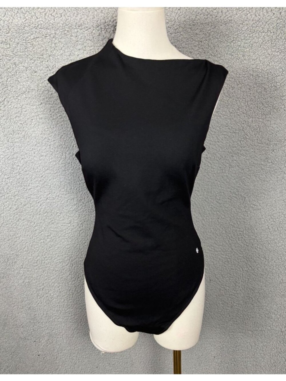 Popilush Women's Sleeveless Asymmetrical Neck Bodysuit Back Zipper Black Med NWT